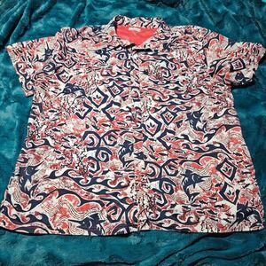 Columbia XXL 2TG‎ Fishing Shirt Red Blue Pattern Button Up Short Sleeve